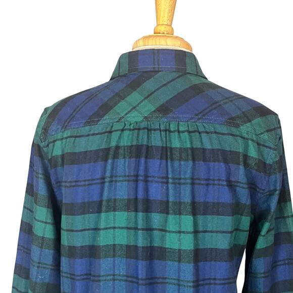 Lands End Plaid Flannel Button Down Shirt Womens 10 Blue Green Tartan Boyfriend - Picture 2 of 8